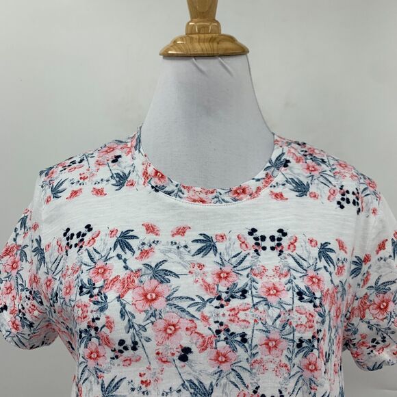 Lucky Brand Shirt Womens S White Botanical Print Cotton Crew Neck Short Sleeve - Picture 3 of 14